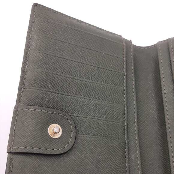 Kate Spade Olive Green & Gold Tone Leather Full Size Bifold Wallet - Picture 10 of 16